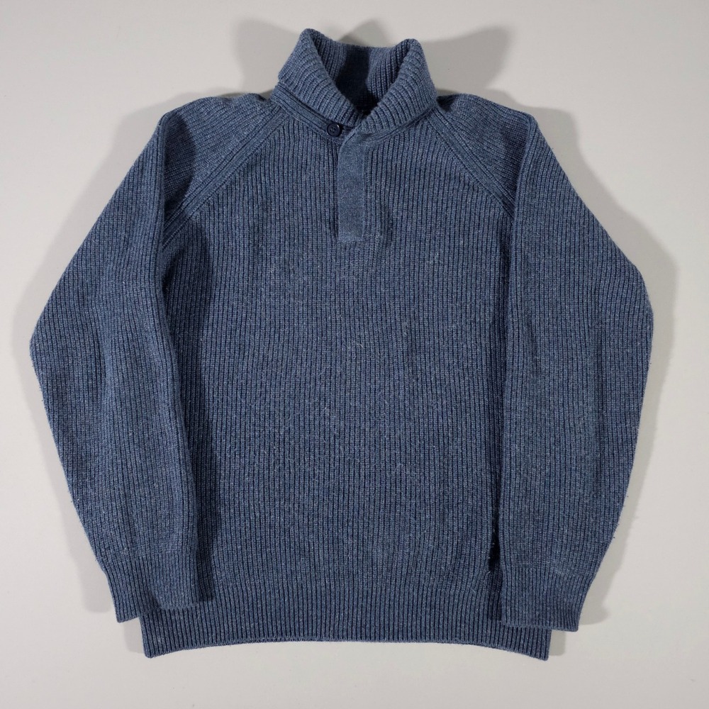 Loro Piana Sweater Mens 52 Blue 100% Cashmere Ribbed Shawl Collar Italy